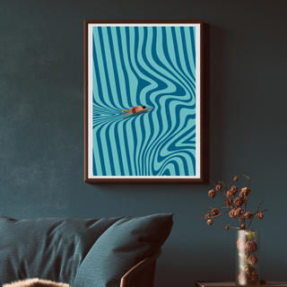 Grafisk poster i turkost som exempel för vardagsrummet