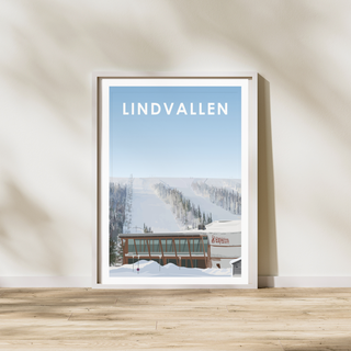 Poster med skidbacke i Lindvallen