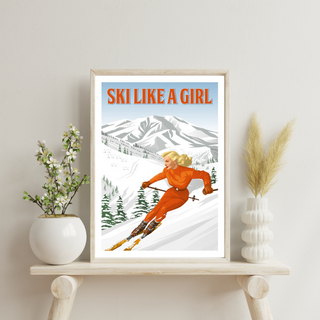 Retroinspirerad poster med alpin skidåkning i vintage stil