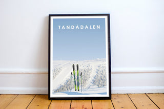 Poster med skidbacke i Tandådalen i Sälenfjällen