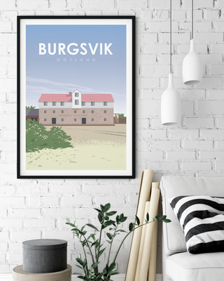 Poster med motiv från Burgsvik uppsatt som mockup