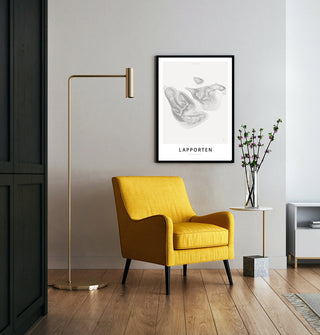 Kartposter över fjällen i vardagsrum