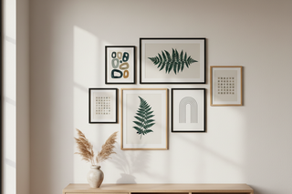 Fine art poster uppsatt på vägg i vardagsrum
