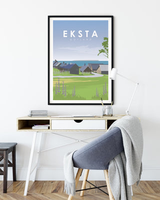 En poster med motiv från Djupviks fiskeläge Gotland